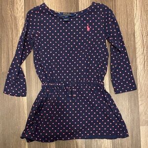 Polo by Ralph Lauren Navy and Pink Polka Dot Kids Dress